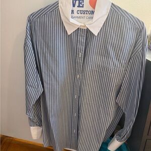 Abercrombie & Fitch Oversized Poplin Navy and White Striped Dress Shirt